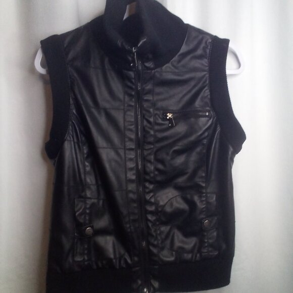 CCi Sono by Cavalini Vest Faux Leather Pockets Full Zip Black - Picture 1 of 16